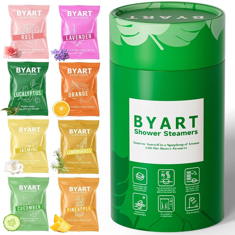 BYART Shower Steamers Aromatherapy  Christmas Gifts for Women 8 Pack Pure Essential Oil Shower Bombs for Home Spa Stress Relief BodySoul Relaxing Bath Bombs Stocking Stuffer for Girls Green
