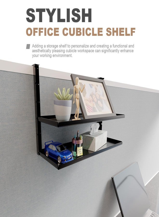 AKBFOX Office Cubicle Shelf - 14.2'' x 5.9'' Dual-Tier Storage Organizer Floating Corner Rack Hanging Shelf Height Adjustable Home Office Essentials for Planter Statue Decor Photo Frame - Image 2
