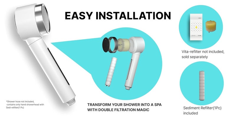 NEMO Vitamin Hand Shower for Bathroom| Reduces Hair Fall & Skin Irritation | Lightweight Korean Minimalist Design | Dual Filtration | Sediment Filter(1pc) Included | Vita-refilters sold Separately - Image 3