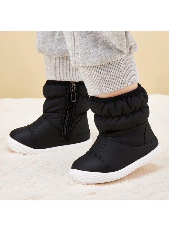 BMCiTYBM Baby Boy Girl Snow Boots Waterproof Infant Winter Warm Booties Nonslip Lightweight Outdoor Shoes for Cold Weather 6 9 12 18 24 Months Black Size 6-12 Months Toddler - Image 2
