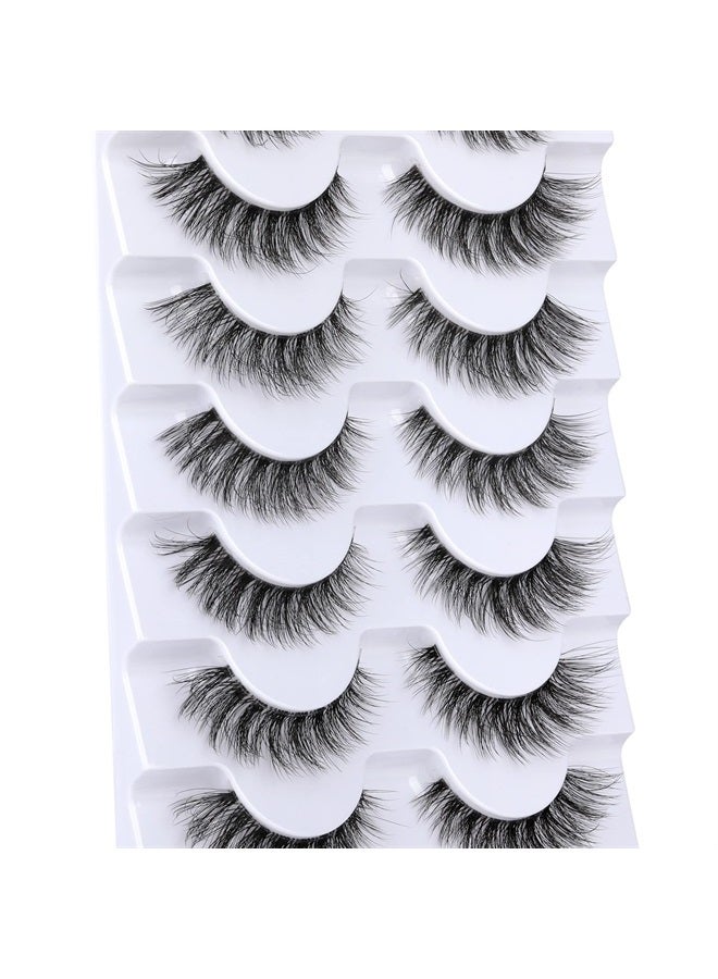 JIMIRE Lashes with Clear Band Demi-Wispies Fluffy Faux Mink Eyelashes Wispy Cat-Eye False Eyelashes Natural Look 7 Pairs Pack - Image 1