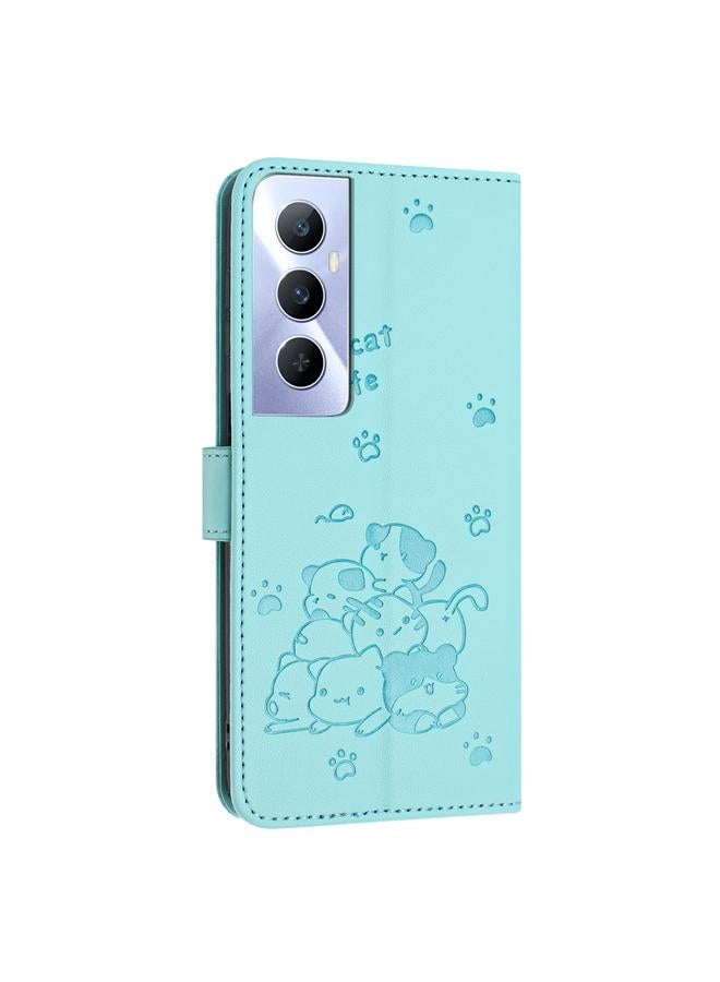 S-TOP Case For Realme C65 4G Global Embossed Kitten Phone Leather Case with Lanyard - Image 3