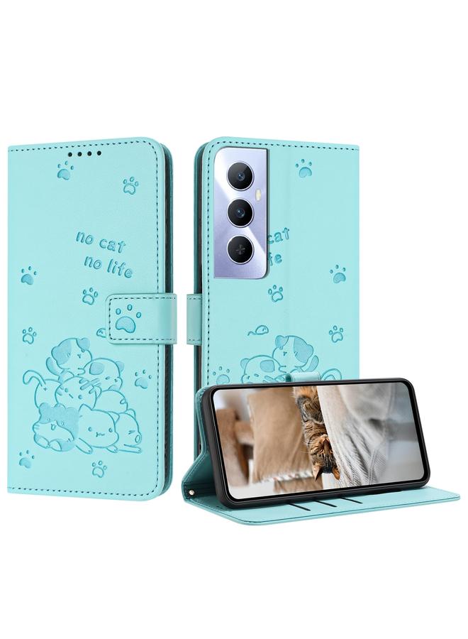 S-TOP Case For Realme C65 4G Global Embossed Kitten Phone Leather Case with Lanyard - Image 1