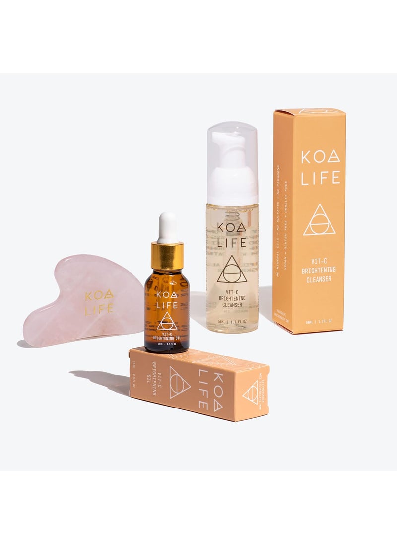 KOA LIFE Vitamin C Collection  Bundle Discount  VitC Brightening Cleanser 30ML  VitC Brightening Oil 15ML  Gua Sha Massage Tool  AntiAging Treats Hyperpigmentation Brightens Evens Skin Tone 
