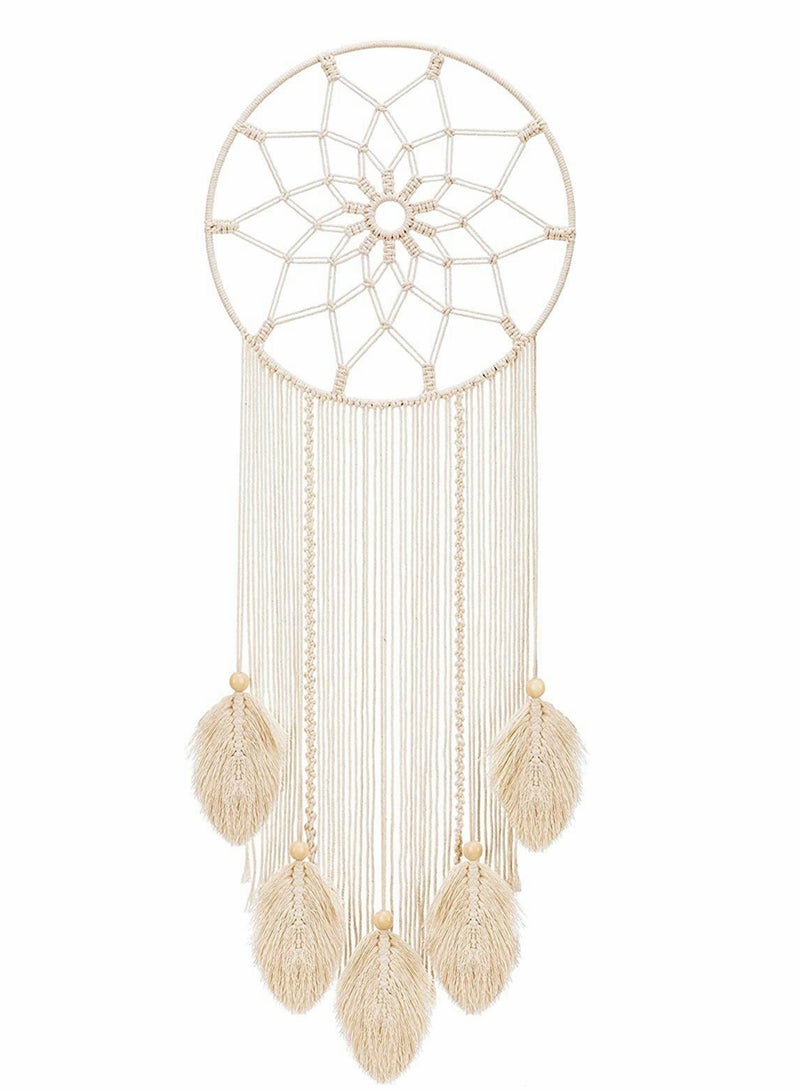 Large Handmade Macrame Dream Catcher with Woven Leaves and Tassels for Boho Nursery and Bedroom Decor Gift  - Image 1