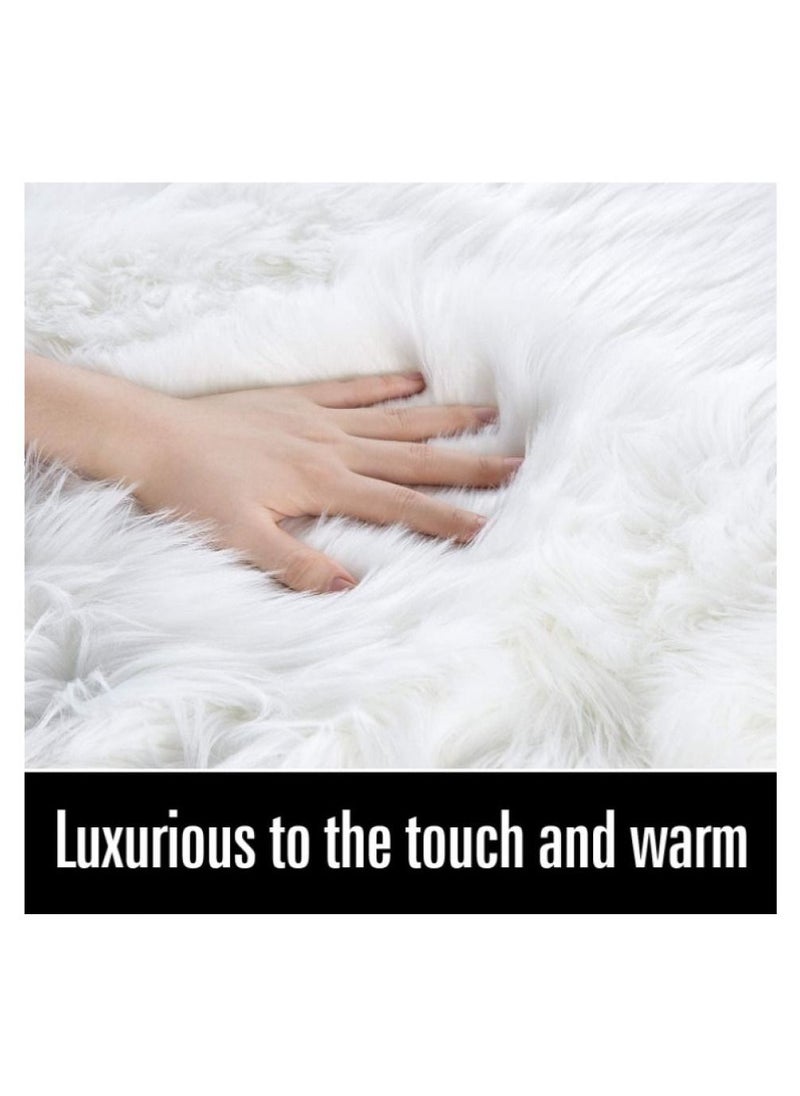 Stylish Ultra Soft Silky Fluffy Faux Sheepskin Area Rug Bedside Rugs for Bedroom Living Room Carpet Nursery Floor Mats 2x3 ft