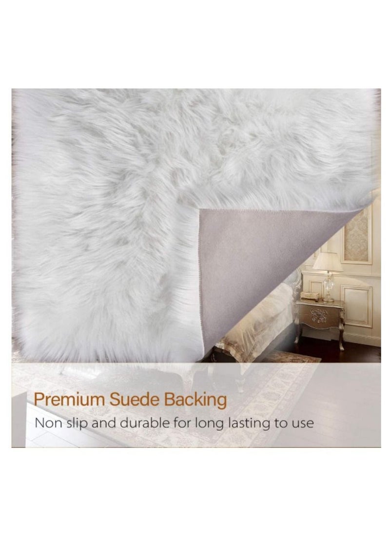 Stylish Ultra Soft Silky Fluffy Faux Sheepskin Area Rug Bedside Rugs for Bedroom Living Room Carpet Nursery Floor Mats 2x3 ft