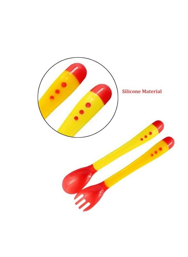 Safe-O-Kid Heat Sensitive 2 Spoons 2 Forks Set Silicone Tip Red And Yellow Pack Of 2  - Image 5