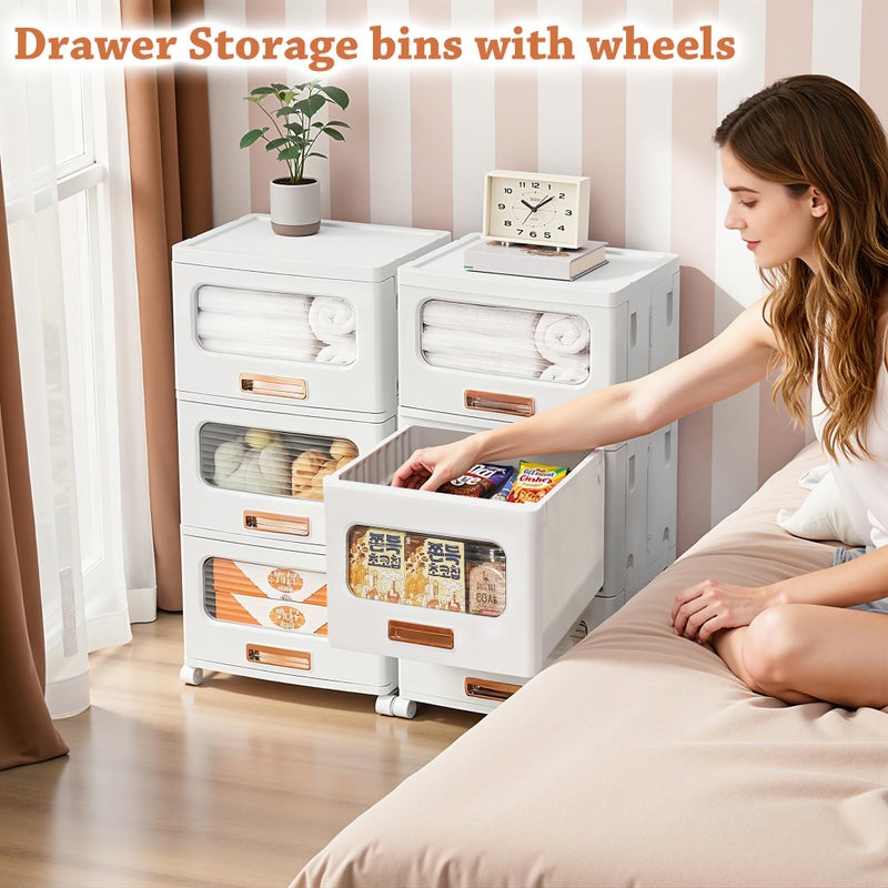 VECELO Storage Cabinet with Drawer, Pull-Out Stackable Bins with Wheels, Waterproof Modular Organizer, Multi-Tier Closet Storage for Bedroom, Living Room & Bathroom, Medium 3-Tier - Image 3
