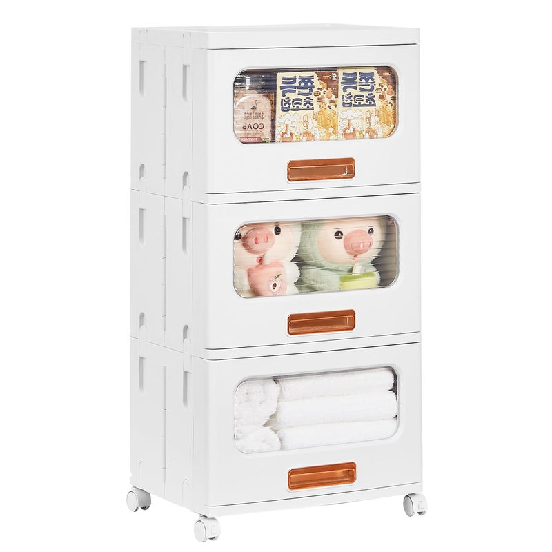 VECELO Storage Cabinet with Drawer, Pull-Out Stackable Bins with Wheels, Waterproof Modular Organizer, Multi-Tier Closet Storage for Bedroom, Living Room & Bathroom, Medium 3-Tier - Image 1