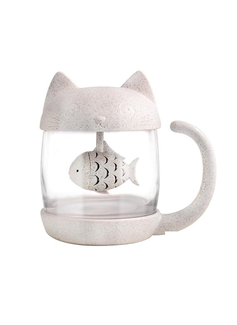 HALAMODO - Cat Glass Tea Mug Cup, with Fish Tea Infuser Strainer Filter, Cute Cat Tea Cup, Mother's Day Gift, 250ML - Image 1
