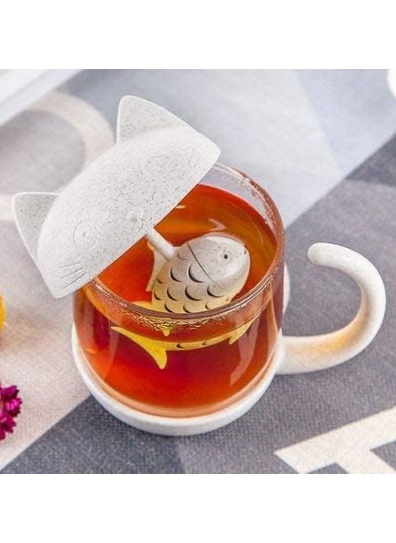 HALAMODO - Cat Glass Tea Mug Cup, with Fish Tea Infuser Strainer Filter, Cute Cat Tea Cup, Mother's Day Gift, 250ML - Image 1