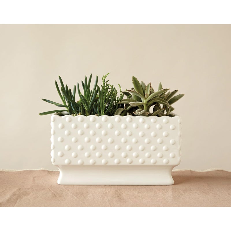 كرييتف كو-أوب Creative Co-Op White Hobnail مستطيل سيراميك زارع - Image 2