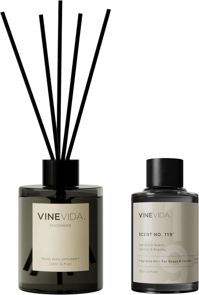 VINEVIDA | Leather & Brandy | Reed Diffuser for Home & Bathroom | Long-Lasting Scent Sticks Set | Oil Stick Diffuser | Bathroom Scent - Image 1