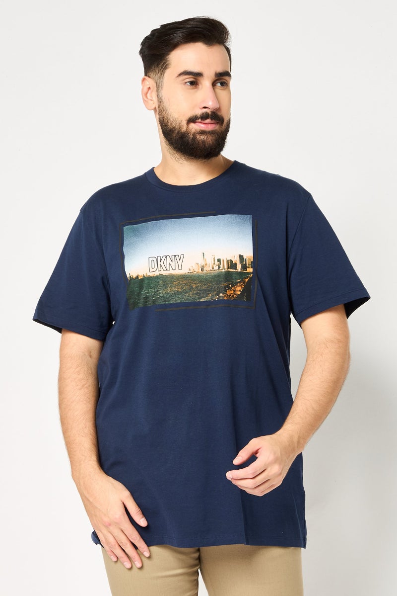 DKNY Men Crew Neck Short Sleeve Graphic Print T-Shirt, Navy - Image 1
