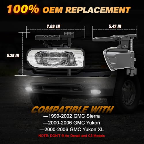 RAMJET4X4 DOT LED Fog Lights Assembly Fog Lamps Replacement Fit for 1999-2002 GMC Sierra, 2000-2006 GMC Yukon/Yukon XL Pickup Truck (Chrome) - Image 4