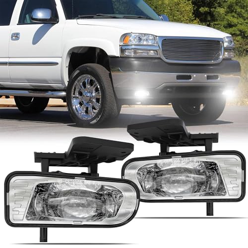 RAMJET4X4 DOT LED Fog Lights Assembly Fog Lamps Replacement Fit for 1999-2002 GMC Sierra, 2000-2006 GMC Yukon/Yukon XL Pickup Truck (Chrome) - Image 1