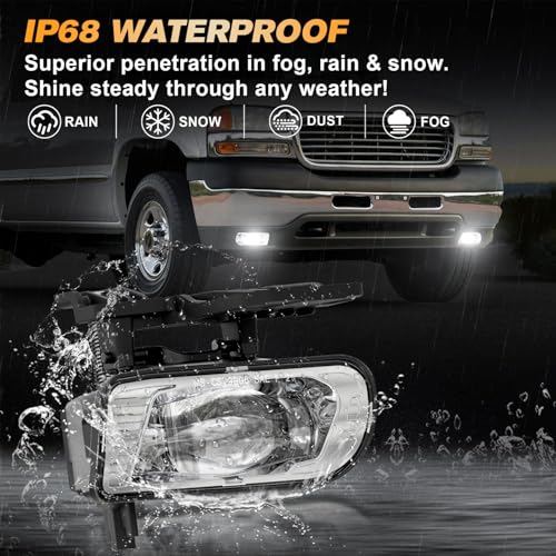 RAMJET4X4 DOT LED Fog Lights Assembly Fog Lamps Replacement Fit for 1999-2002 GMC Sierra, 2000-2006 GMC Yukon/Yukon XL Pickup Truck (Chrome) - Image 5