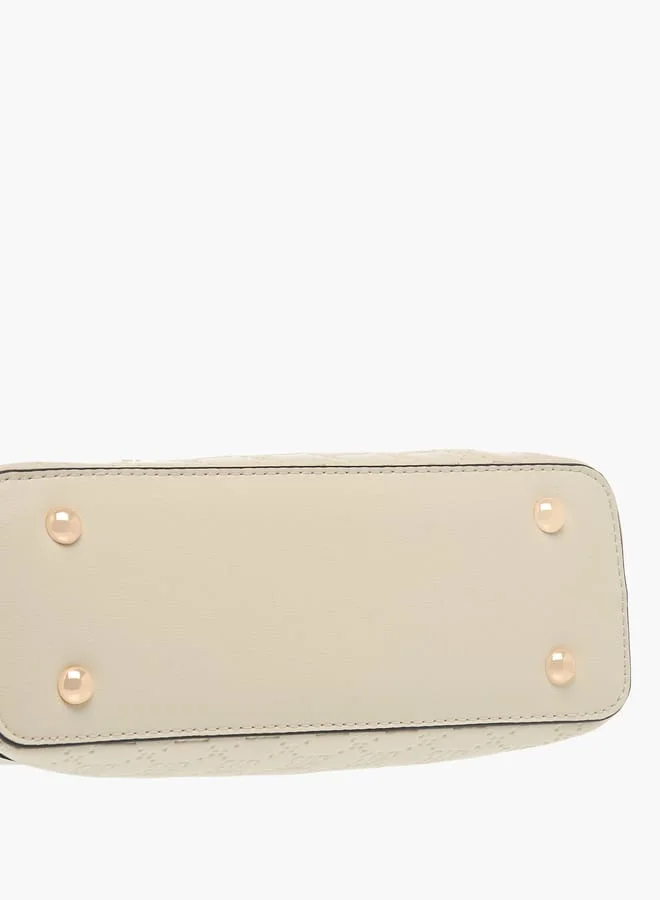 ELLE Womens Monogram Embossed Mini Crossbody Bag With Zip Closure And Double Handle