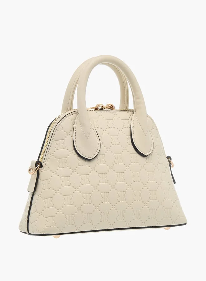 ELLE Womens Monogram Embossed Mini Crossbody Bag With Zip Closure And Double Handle