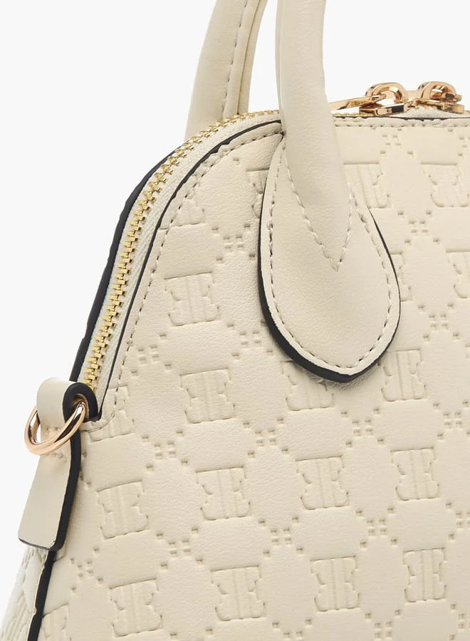 ELLE Womens Monogram Embossed Mini Crossbody Bag With Zip Closure And Double Handle