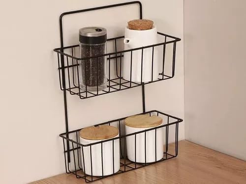 Gladnes Gladnes 2 Layer Metal Wire Rack Multipurpose Kitchen Bathroom Shelf Wall Decorative Storage Rack Magic Sticker Rack Shelf Metal Basket 2 Layer Multicolor  - Image 2