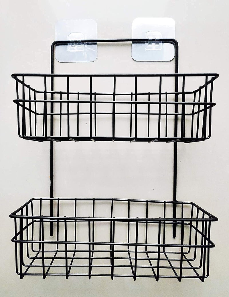 Gladnes Gladnes 2 Layer Metal Wire Rack Multipurpose Kitchen Bathroom Shelf Wall Decorative Storage Rack Magic Sticker Rack Shelf Metal Basket 2 Layer Multicolor  - Image 1