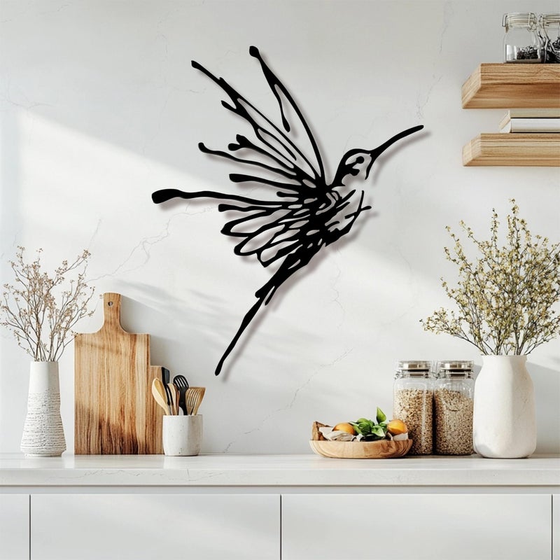 LIYAOLI 3D Metal Hummingbird Wall Art - Unique Black Outdoor Garden Decor, Waterproof Bird Sculpture for Patio, Living Room, Bedroom & Bathroom - Image 2