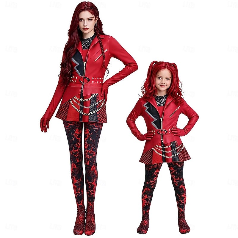 Y&D Halloween Costume Red Heart Princess Fantasy Villain Heir Descendants Wicked Wonderland Cosplay Mum and Daughter Kid's Adults' Women's Halloween Carnival Party Performance Stage Easy Halloween - Image 1