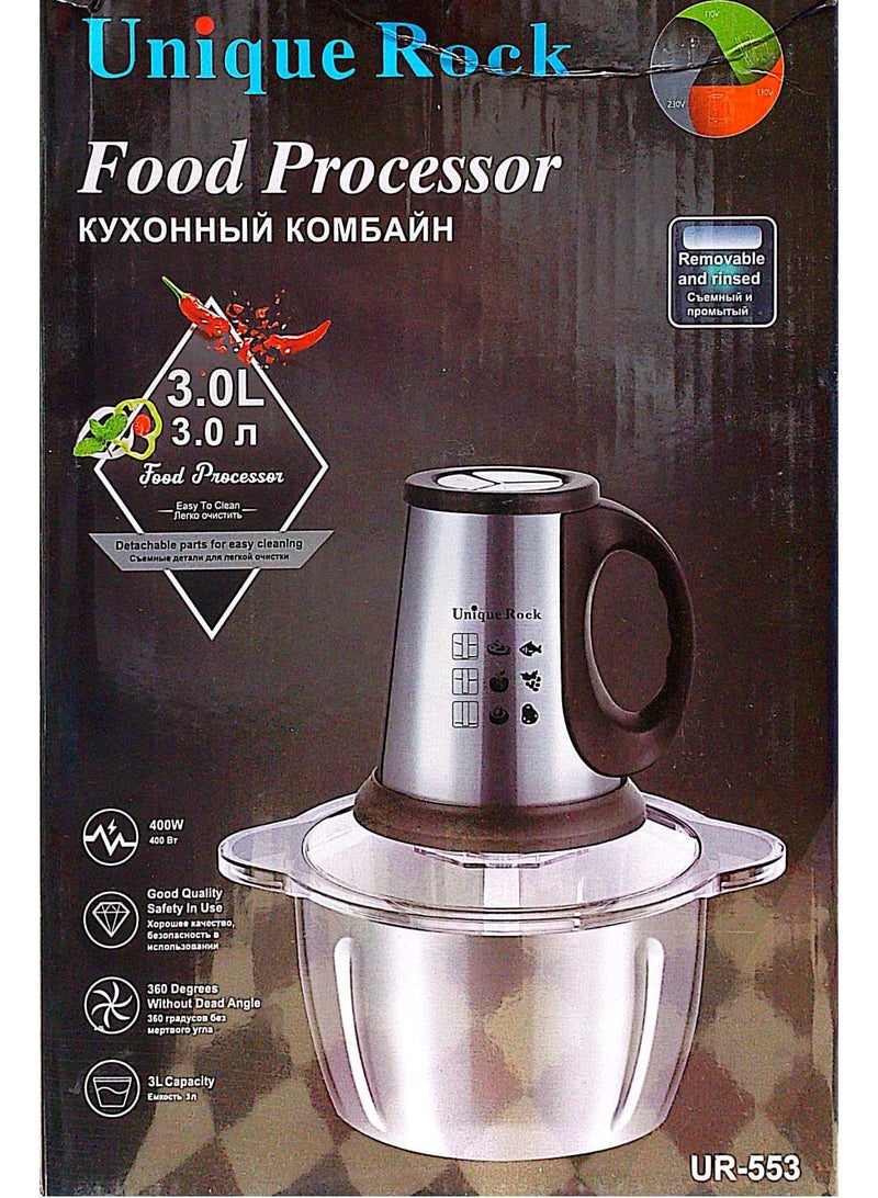 Rock Stainless Steel Meat and Vegetable Chopper, 3L, 400W, Rust-Proof, Metal Gear, 4 Sharp Blades - Shatter-Proof Cover, One-Year Warranty - Image 1