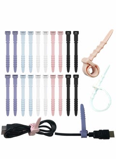 Generic Cable Ties, Silicone Zip Ties, Reusable Zip Ties, Rubber Cable Ties Straps, for Wire Management, Elastic Cable Organizer, for Home Office Table Desk. 4.5”, 20pcs (White, Black, Pink, Purple, Blue)  - Image 1
