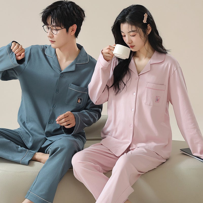 Couple Pajamas Women'S Cotton High-End Long-Sleeved Student Casual Men'S Home Clothes Suit Outer Wear - Image 5