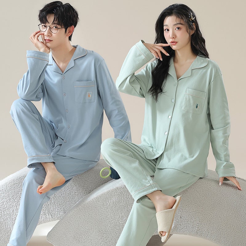 Couple Pajamas Women'S Cotton High-End Long-Sleeved Student Casual Men'S Home Clothes Suit Outer Wear - Image 4