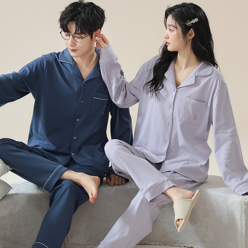 Couple Pajamas Women'S Cotton High-End Long-Sleeved Student Casual Men'S Home Clothes Suit Outer Wear - Image 3
