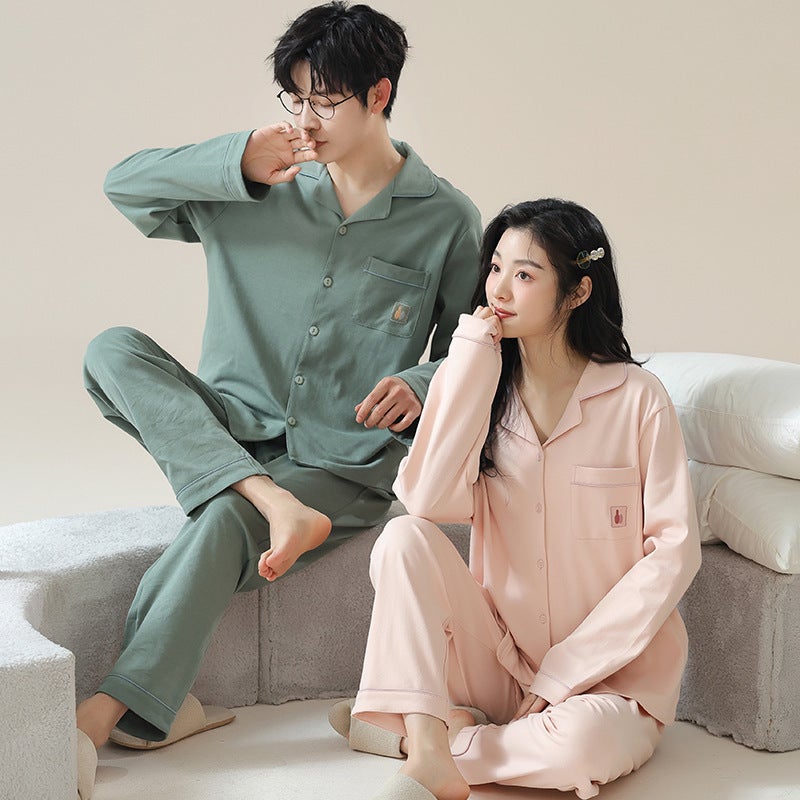 Couple Pajamas Women'S Cotton High-End Long-Sleeved Student Casual Men'S Home Clothes Suit Outer Wear - Image 2