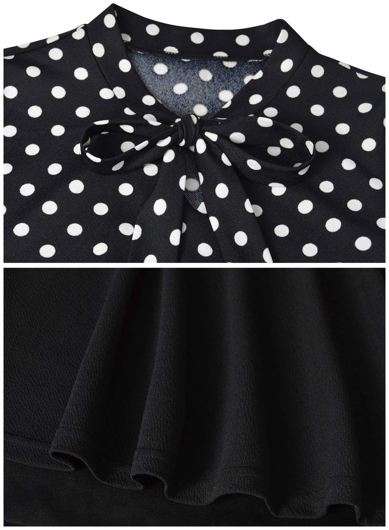 RANPHEE A Line Dresses for Women 2025 Vintage Polka Dot Tea Party Church Business Casual Office Wear to Work Professional Trendy Outfits Curvy Ladies Patchwork Retro Conservative Teacher Interview Frocks S - Image 3