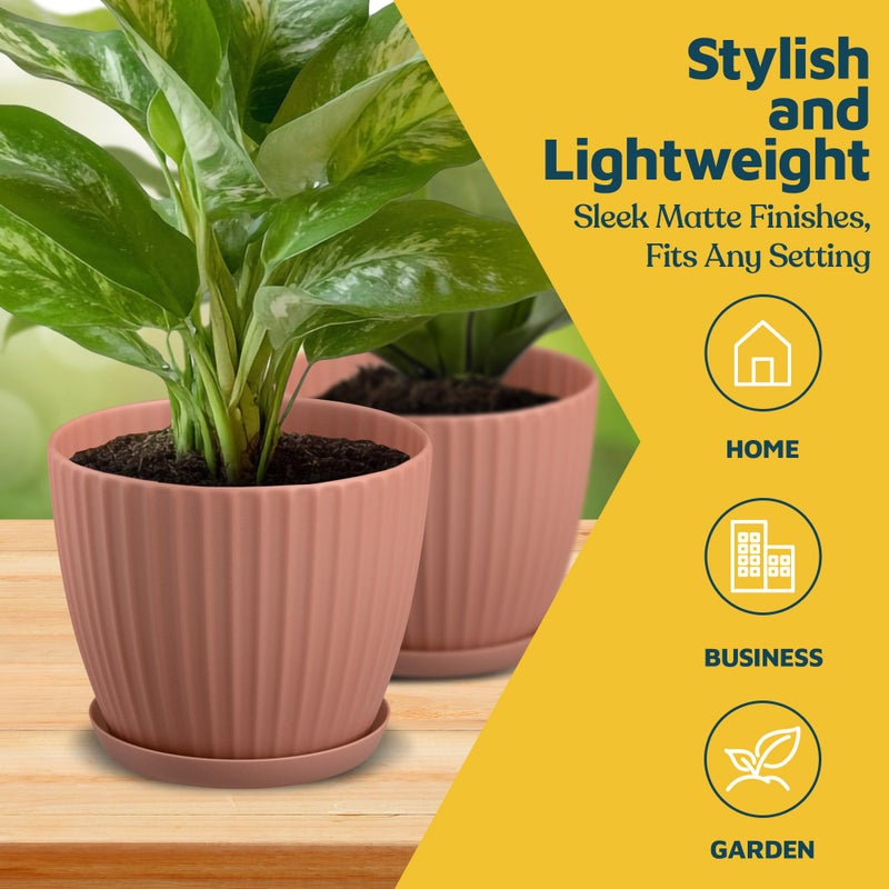 LifeMaster Pink 6-Inch Plant Pots with Drainage & Saucers 12 Pack, Indoor & Outdoor Planters for Houseplants, Herbs, and Flowers, Durable & Weatherproof Material, Stackable, Lightweight, Minimalist Design - Image 3