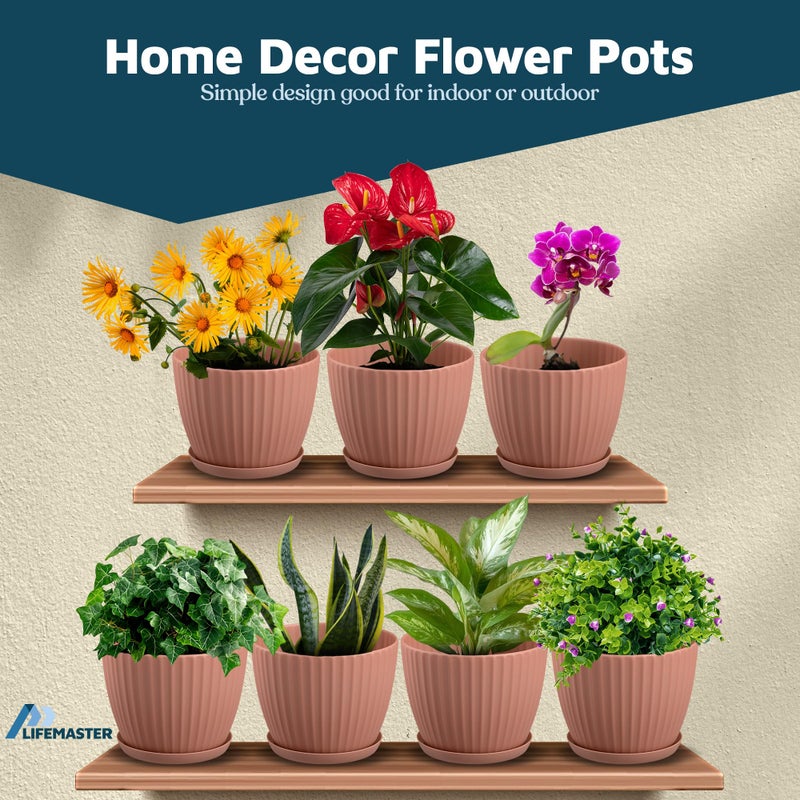 LifeMaster Pink 6-Inch Plant Pots with Drainage & Saucers 12 Pack, Indoor & Outdoor Planters for Houseplants, Herbs, and Flowers, Durable & Weatherproof Material, Stackable, Lightweight, Minimalist Design - Image 4