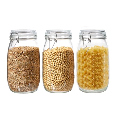 Ulodimi 3 Pack 51oz Food Storage Jars with Airtight Lids, Preserving Seal Wire Clip Fastening Glass Containers, Canisters for Kitchen Organization, Flour, Cereal, Pasta, Sugar, Beans, Pickling Jars(51 Oz*3) - Image 1