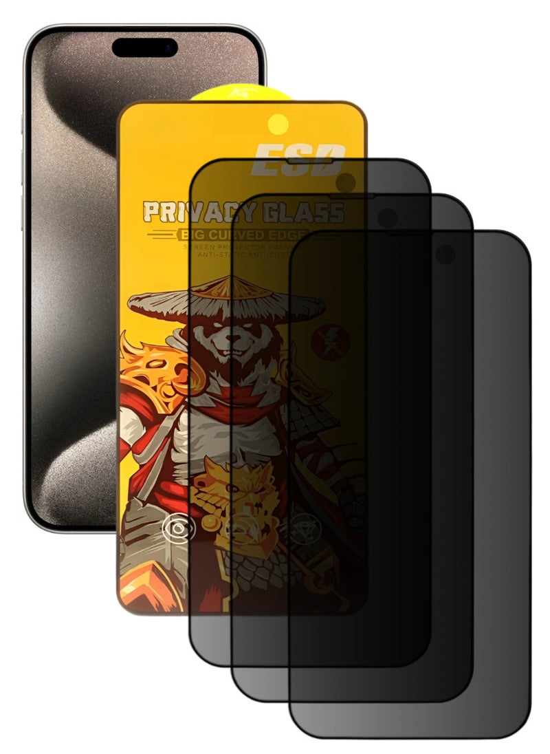 ESD 3 Pieces Tempered Dustproof Privacy Glass Screen Protector Compatible For iPhone 15 Pro - Image 1