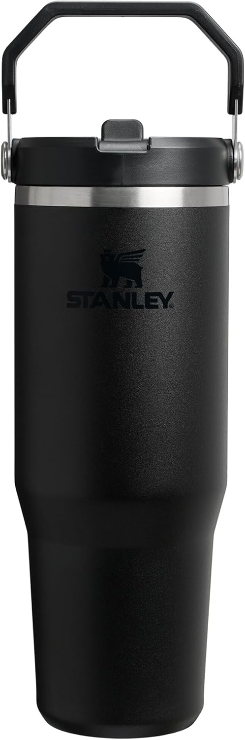 Stanley زجاجة مياه ستانلي آيس فلو GO سعة 890 مل/30 أونصة مع قشة قابلة للطي - أسود 2.0 - Image 1
