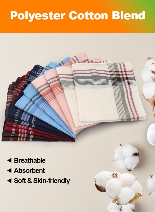 HOME-MART Men's Handkerchiefs, 12 Pack Gents Hankies Large Classic Hankies Bulk Set, Mens Premium Handkerchiefs Polyester Cotton Pocket Square Hanks for Men Women - Image 3