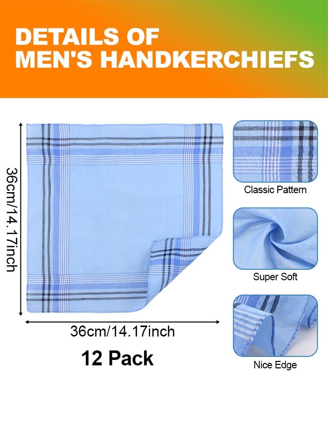 HOME-MART Men's Handkerchiefs, 12 Pack Gents Hankies Large Classic Hankies Bulk Set, Mens Premium Handkerchiefs Polyester Cotton Pocket Square Hanks for Men Women - Image 2