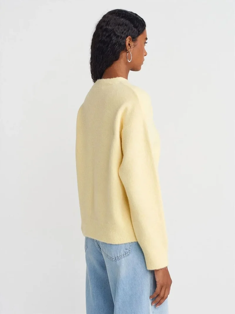 ديلفين Dilvin Women's Solid Crew Neck Ribbed Sweater