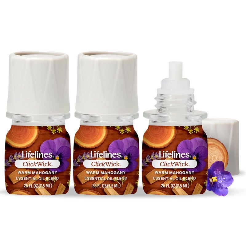 Lifelines ClickWick Essential Oil Blends for Lifelines Diffusers, 3-Pack Warm Mahogany Set â€“ Essential Oil Blend Refill for Candle, Plant & Shower Aromatherapy Diffuser â€“ Fragrance for Diffusers - Image 1