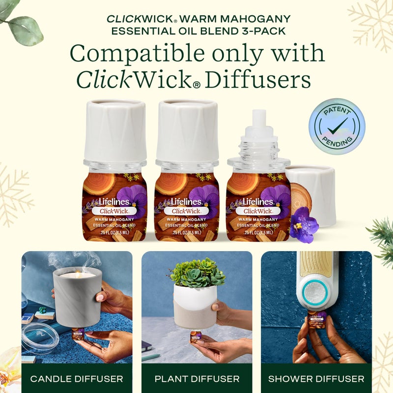 Lifelines ClickWick Essential Oil Blends for Lifelines Diffusers, 3-Pack Warm Mahogany Set â€“ Essential Oil Blend Refill for Candle, Plant & Shower Aromatherapy Diffuser â€“ Fragrance for Diffusers - Image 2