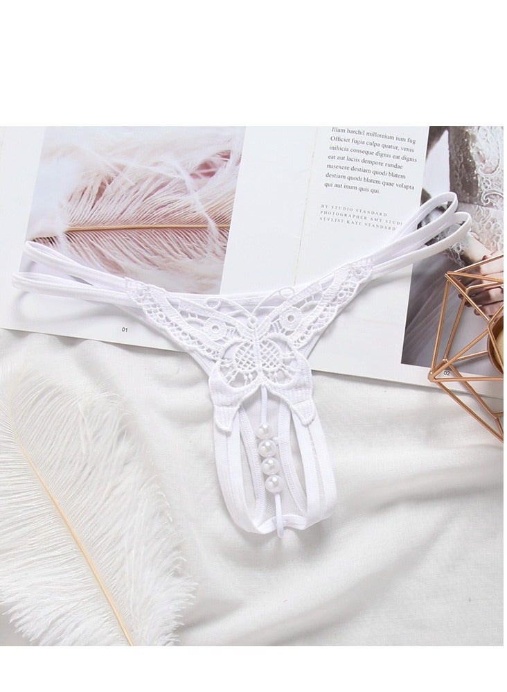 Women Lace Panties  Underwear Floral Lace Briefs with Butterfly Center And Pearls.  - Image 1