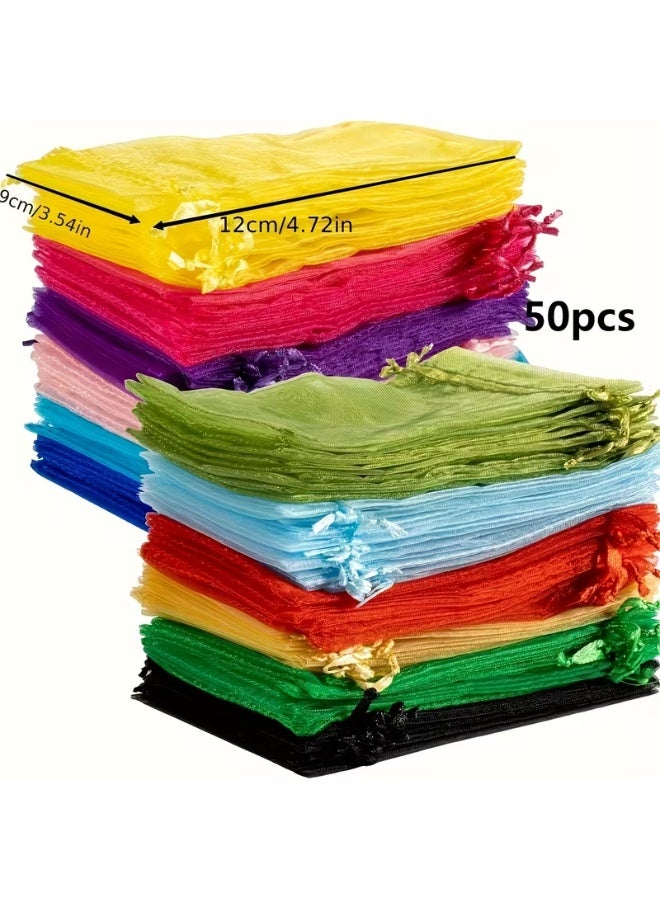 50PCS Organza Gift Bags with Drawstring Closure | Small Mesh Pouches for Jewelry, Candy, Wedding Favors, Party Gifts, Halloween & Christmas Decorations | Reusable Gift Packaging Bags - Image 5