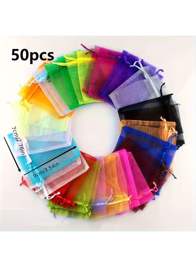 50PCS Organza Gift Bags with Drawstring Closure | Small Mesh Pouches for Jewelry, Candy, Wedding Favors, Party Gifts, Halloween & Christmas Decorations | Reusable Gift Packaging Bags - Image 1