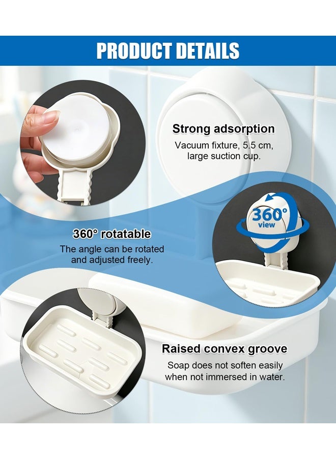 حامل صابون للاستحمام مزود بكوب شفط، يُثبت على الحائط بدون حفر، قابل للإزالة بدون حفر، طبق صابون بلاستيكي أبيض مزود بكوب شفط وحامل إسفنجة، قابل للإزالة بدون حفر مع فتحة تصريف، مناسب للحمام والمطبخ - Image 3